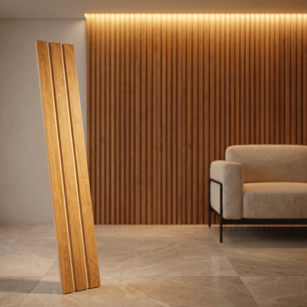 Kit Ripado Grande MDF Autocolante Parede Painel Decorativo Sala Quarto 90x11cm Fita Inclusa