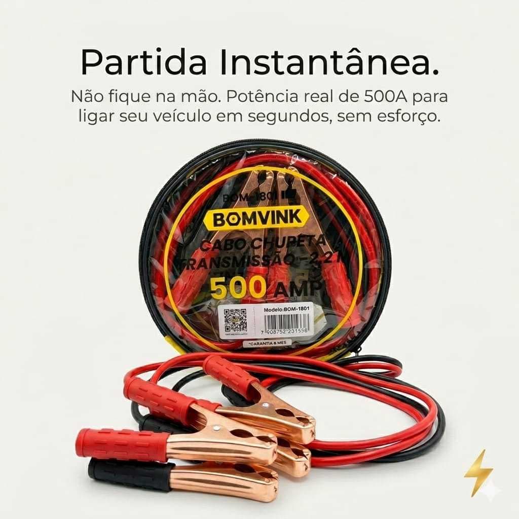 Cabo Chupeta 500A Transmissão Carga De Bateria Reforçado 2,2m Com Bolsa