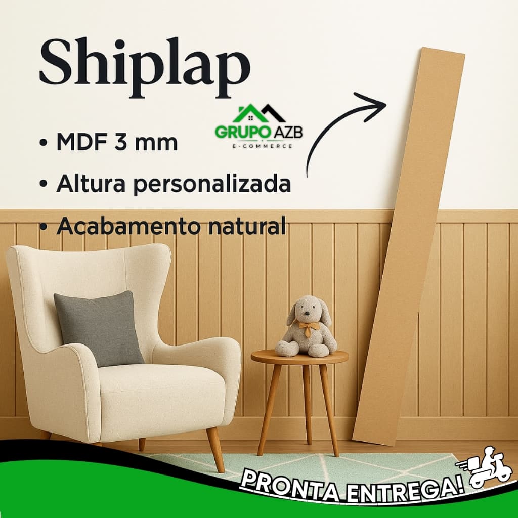 Ripado Decorativo de Parede Shiplap - Kit 25 Placas 10x80cm