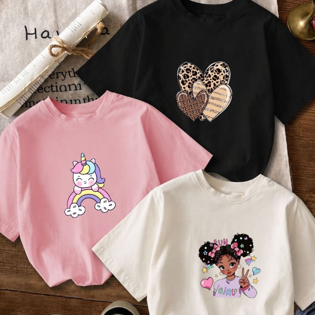 kit 3 Camisetas Em Algodão Menina Fofa  Infantil Juvenil