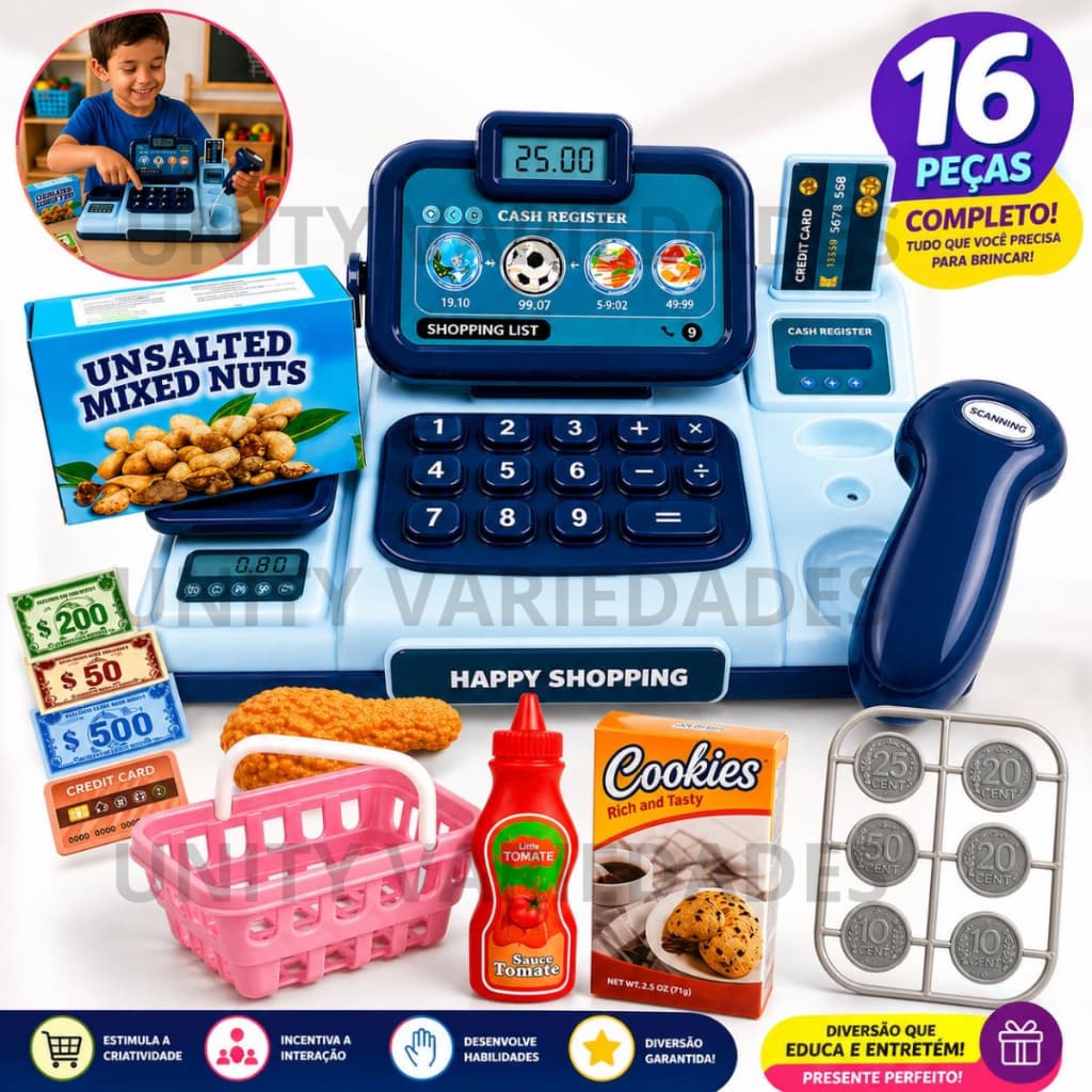 Caixa Registradora Infantil Supermercado Mercadinho Mini Mercado Brinquedos Menino Feirinha