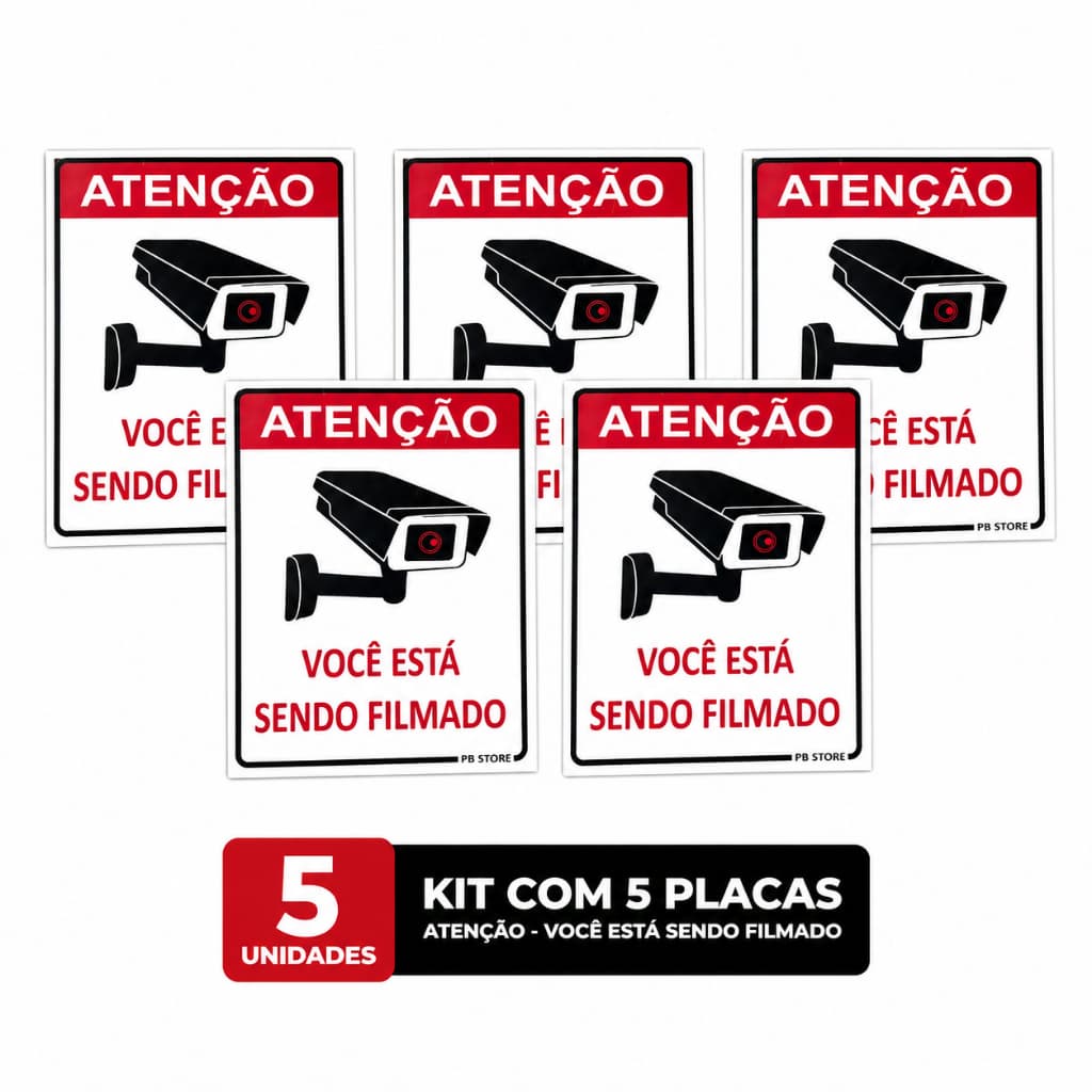 KIT 5 Placas Sinalização Ambiente Monitorado Por Câmeras Plaquinhas