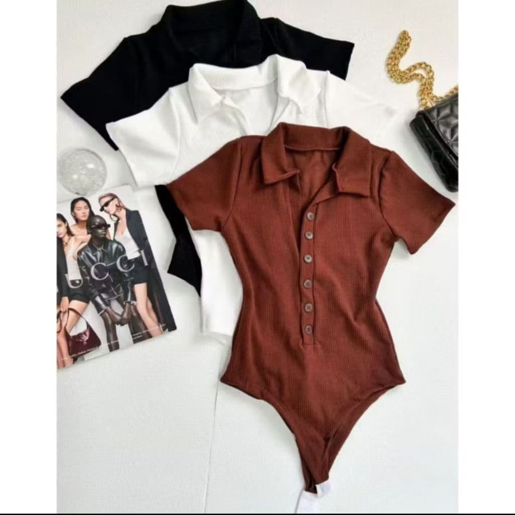 Kit 3 Body Feminino Gola Polo Canelado com Botões – Justo, Confortável e Versátil