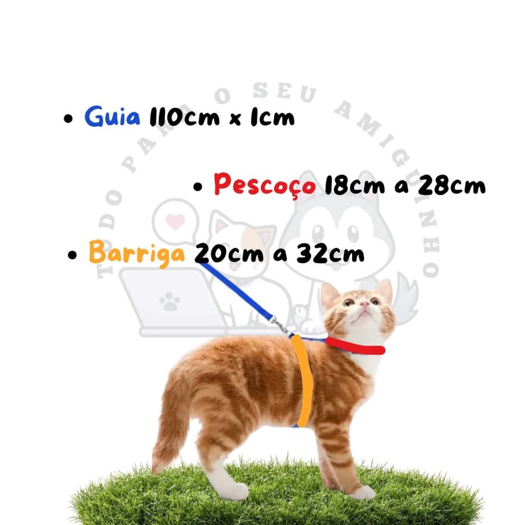 Coleira Para Gato Modelo Peitoral Com Guia Ajustável Regulagem Confortável
