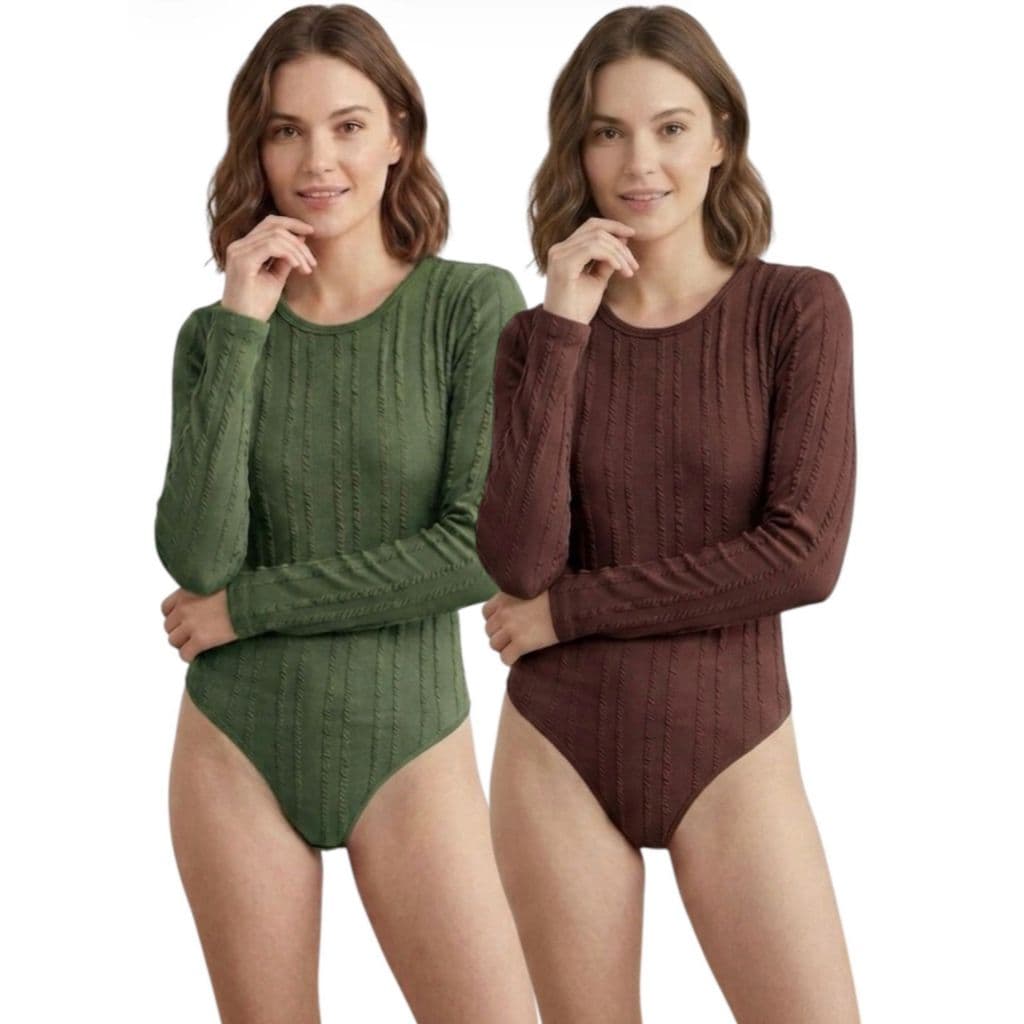 Kit 2 Bodys Feminino Manga Longa Ribana Prime Premium - Veste 36 ao 42 -  5 Cores Tendência 2026