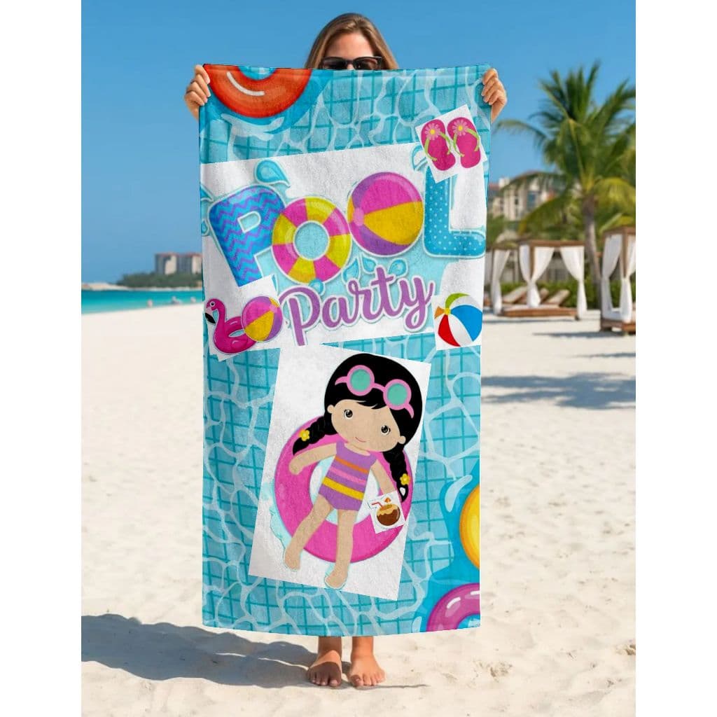 Toalha Grande de Banho Praia  1,40x70cm Temática Pool Party Menina