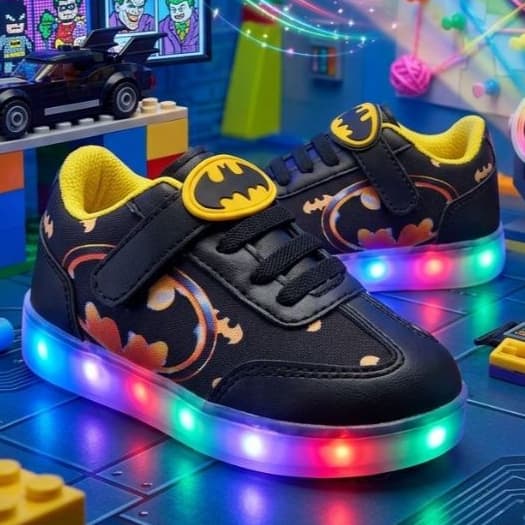 Tenis de Luzinha LED Infantil Kids Heróis Personagens Confortável Escola Passeios Shopping Promoção