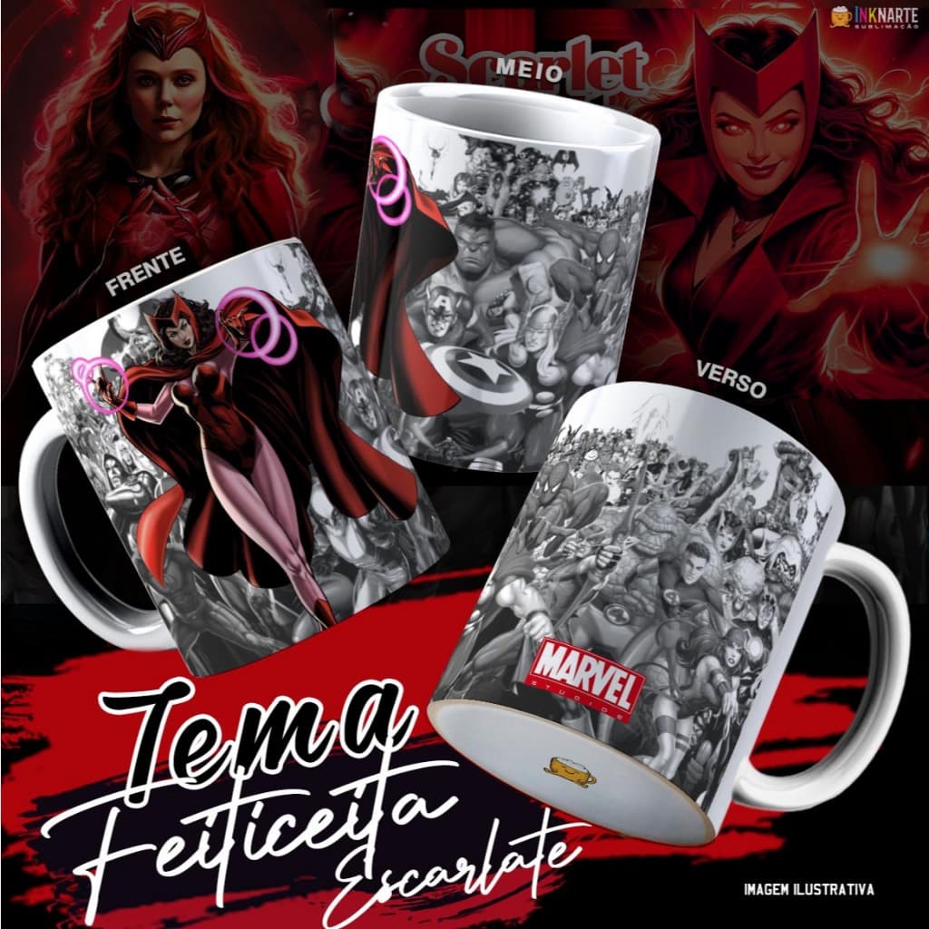 Caneca Feiticeira Escarlate 325ml Cerâmica | Caneca Wanda Maximoff Marvel Presente Geek