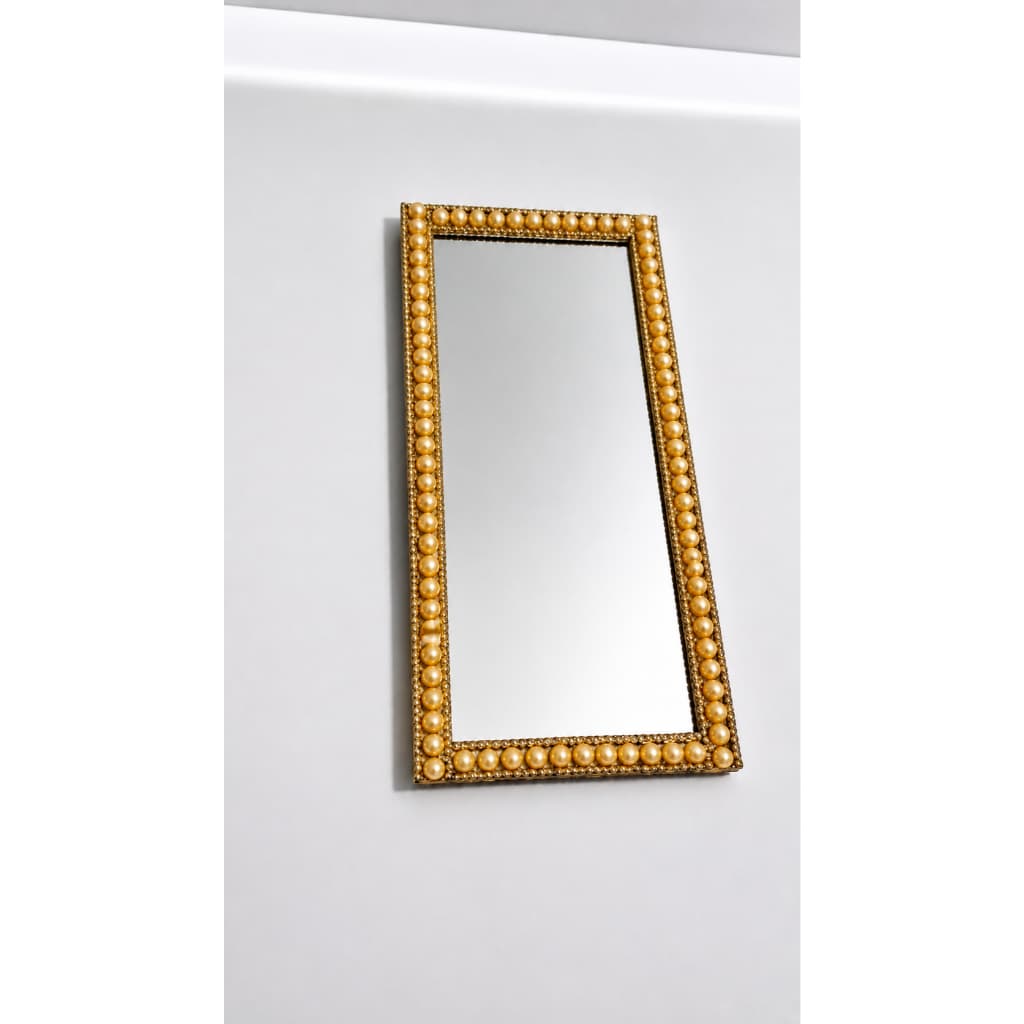 Bandeja Decorativa Espelhada Luxo com Pérolas Douradas | Porta Perfume Lavabo Banheiro