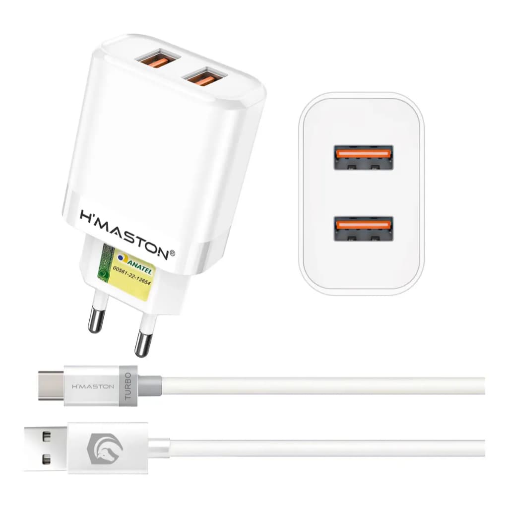 H'maston LR24 Carregador 50w Fonte 2usb+cabo 1m Carregamento Rápido 5.1a