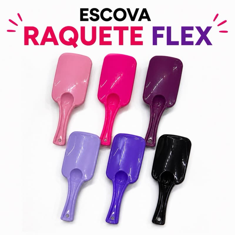 Kit 3/6/9 ou 12 Escovas Cabelo Raquete Flex Feminina Desembaraçante Mágica Antifrizz  Várias Cores