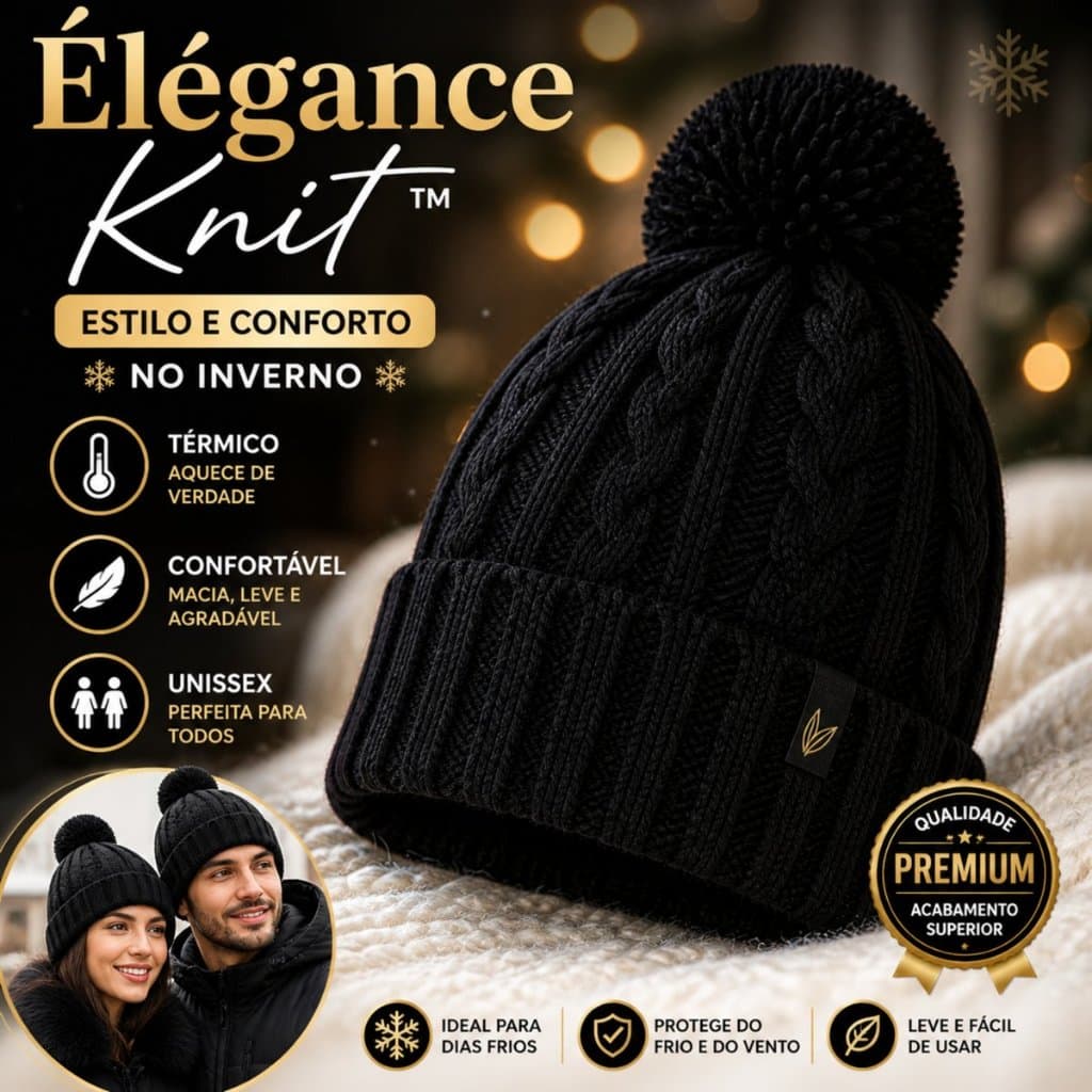 Touca Élégance Knit™ Gorro de Inverno com Pompom Estilo Premium Quente Confortável Unissex