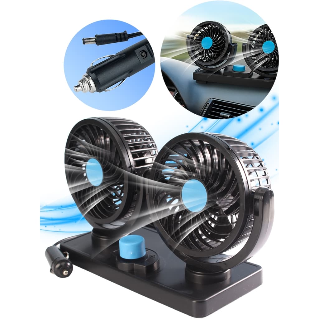 Ventilador Automotivo Duplo 12V – Silencioso 6,5W 50dB Painel de Carro