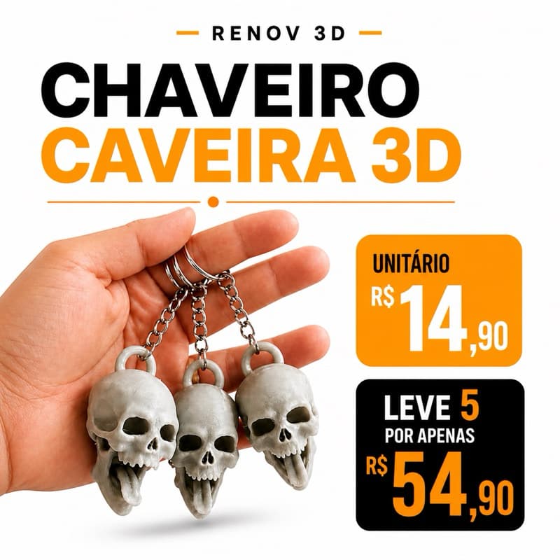 Chaveiro Caveira 3D – Miniatura Estilosa | Alta Qualidade | Personalizado | Promoção