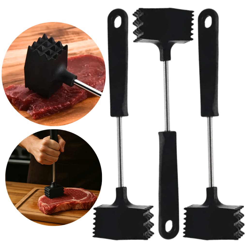 Martelo Amaciador Carne Batedor Em Aço Inox Cabo Plástico 25cm Cozinha Restaurante