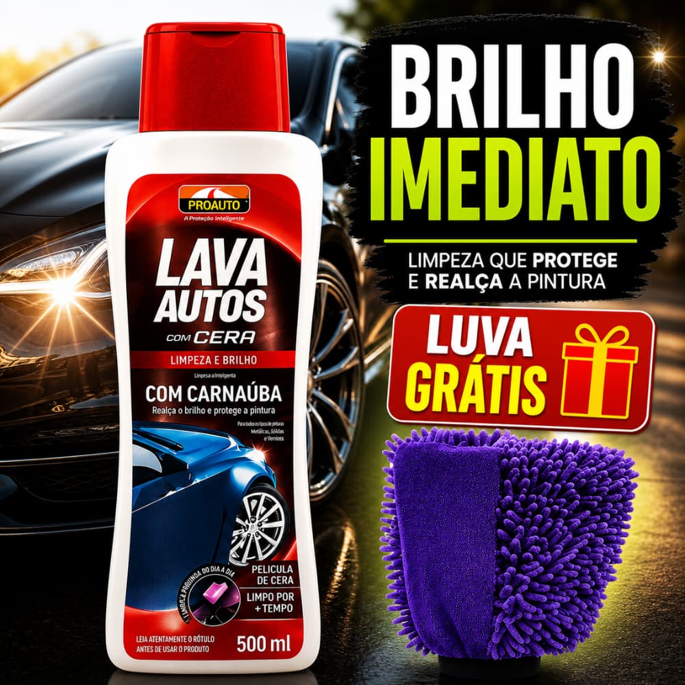 Kit C/ Shampoo Automotivo C/ Cera Carnaúba Brilho Espelhado E Blindagem Da Pintura + Luva Dupla Face