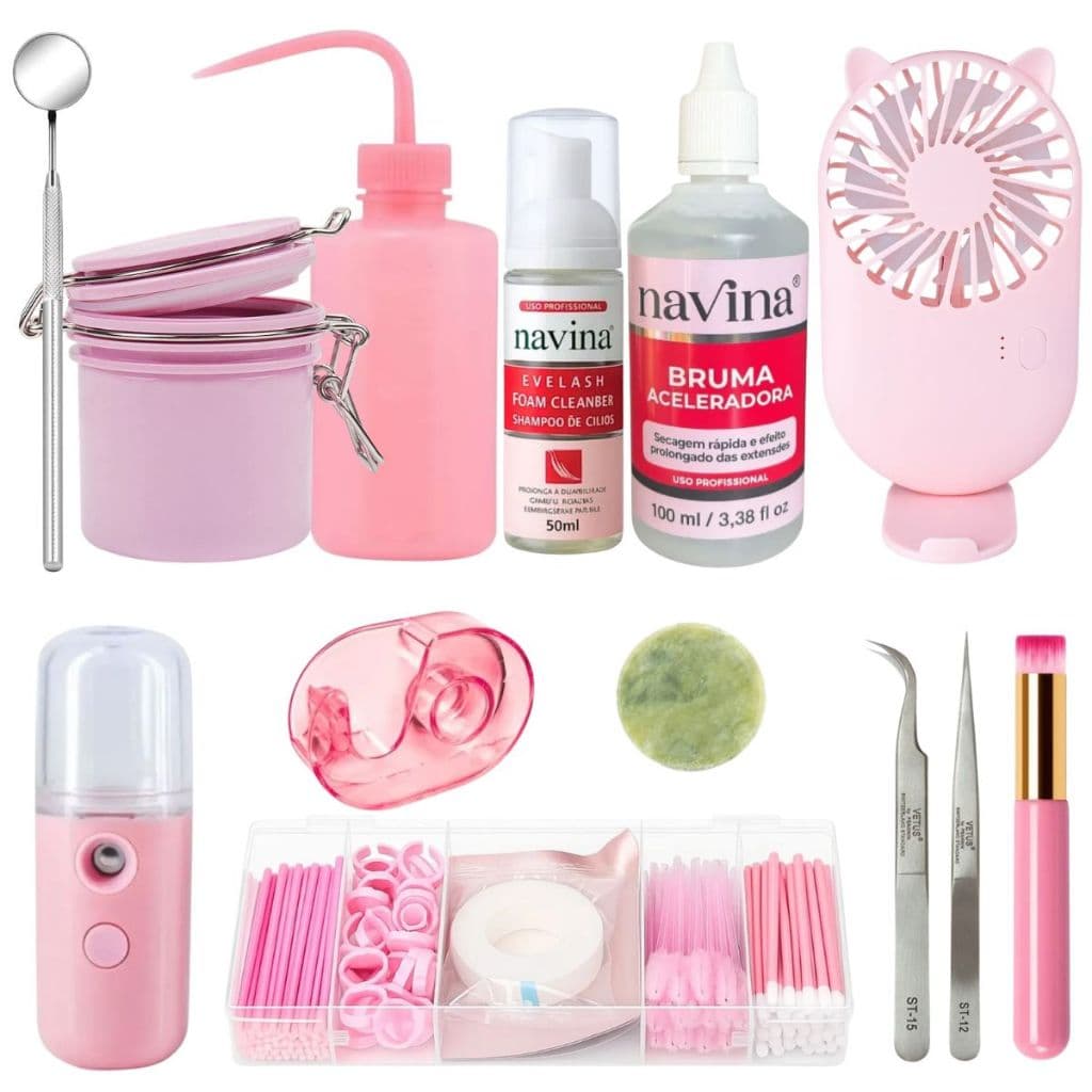 Kit Extensão de Cílios Iniciante Completo Profissional + Acessórios Nano e Ventilador