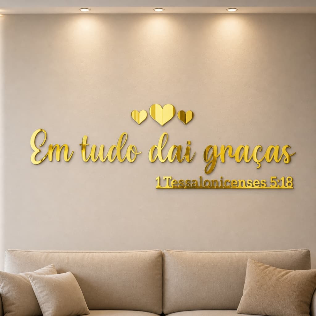 Quadro Decorativo Religioso em MDF 3mm Preto – Frase “Em Tudo Dai Graças” 1 Tessalonicenses 5:18