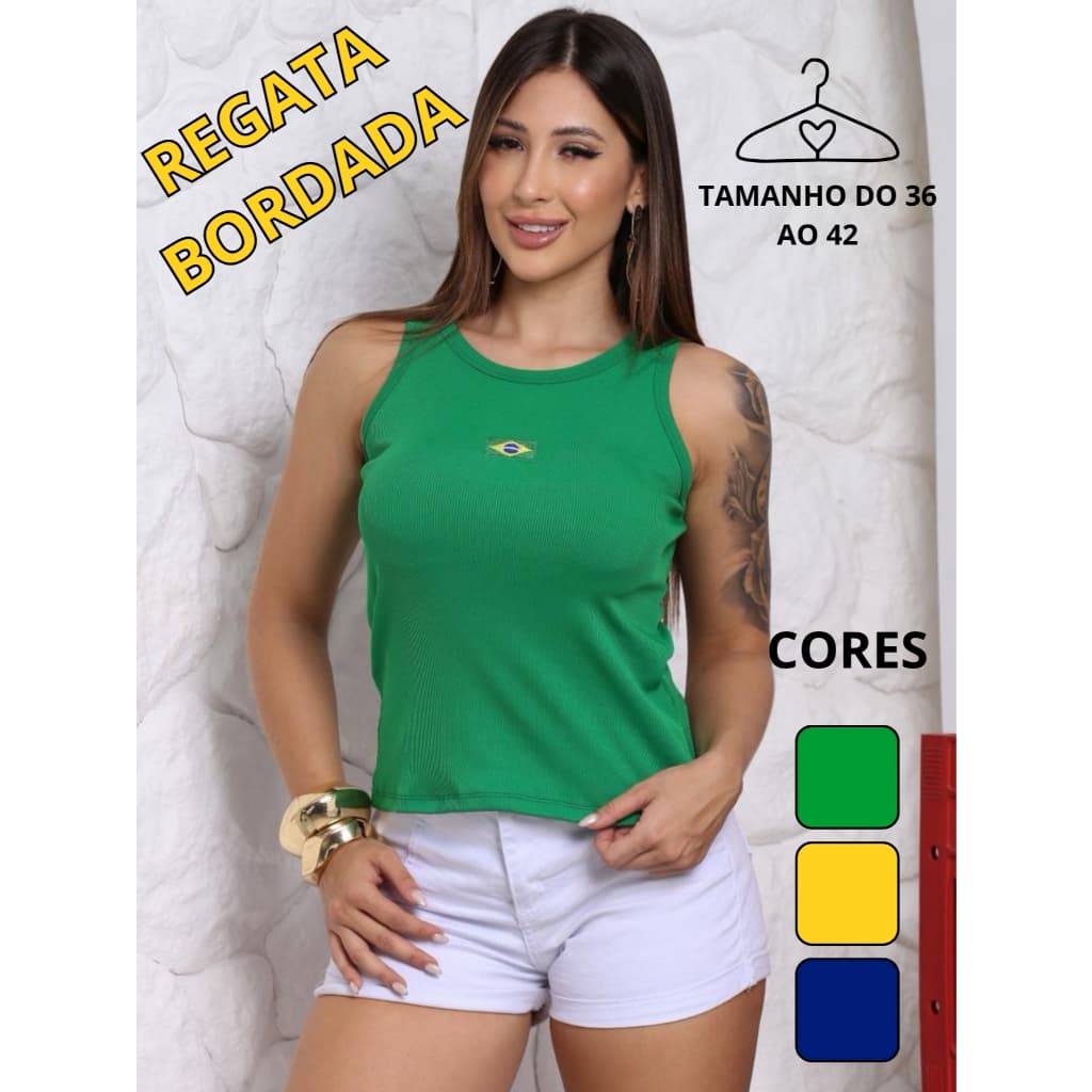 Regatas do Brasil Feminina Ribana Canelada Bordada Bandeira/Moda Casual 2026 /Básico