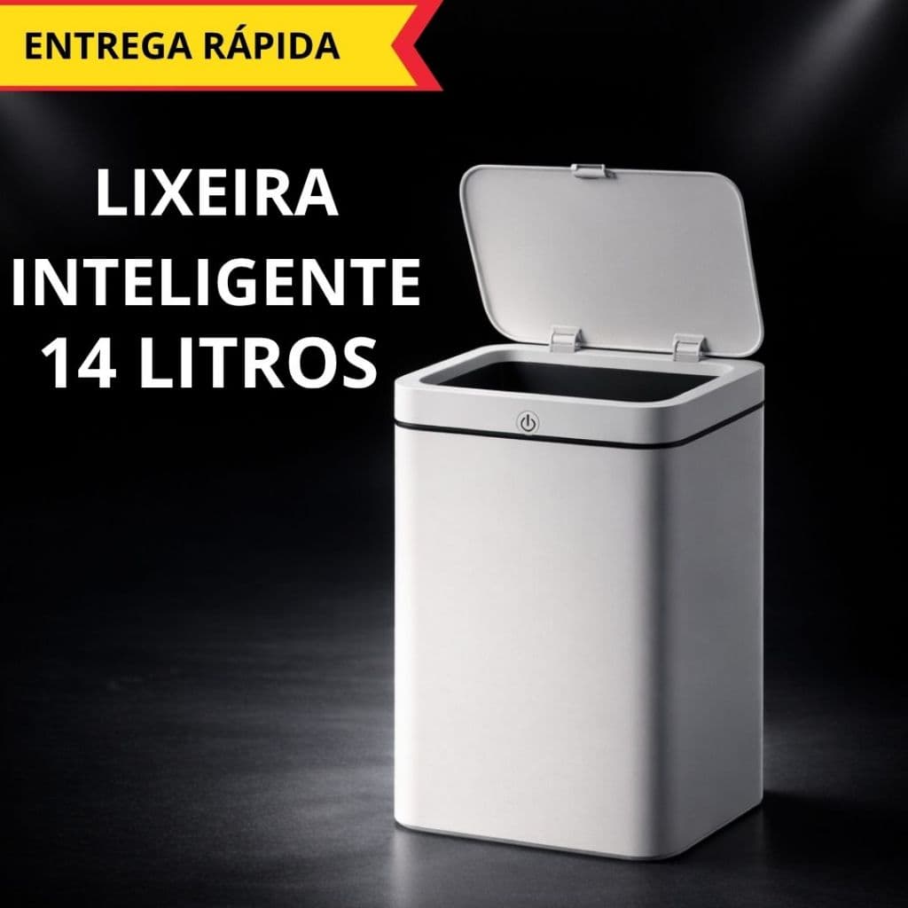 Lixeira Automática 14 L Inteligente Com Sensor Retangular Branco