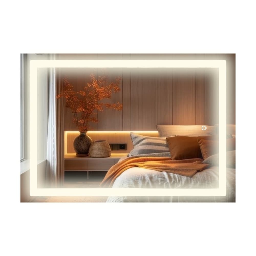 Espelho Decorativo 60x80 Jateado Iluminado com Luz de Led  3 tons Quente Frio Neutroe Botao Touch