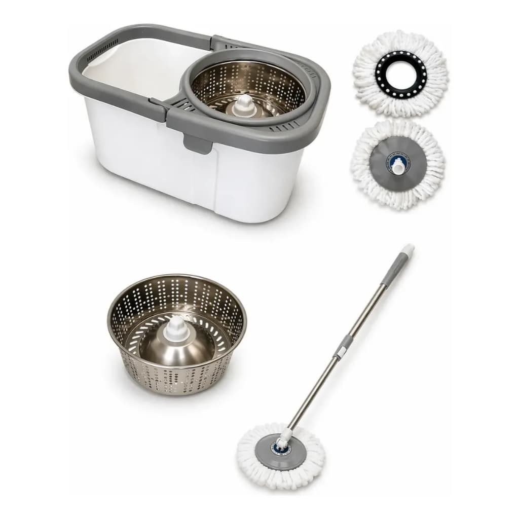 Mop Giratório Esfregão 360 Balde Inox 12l Limpeza 2 Refis