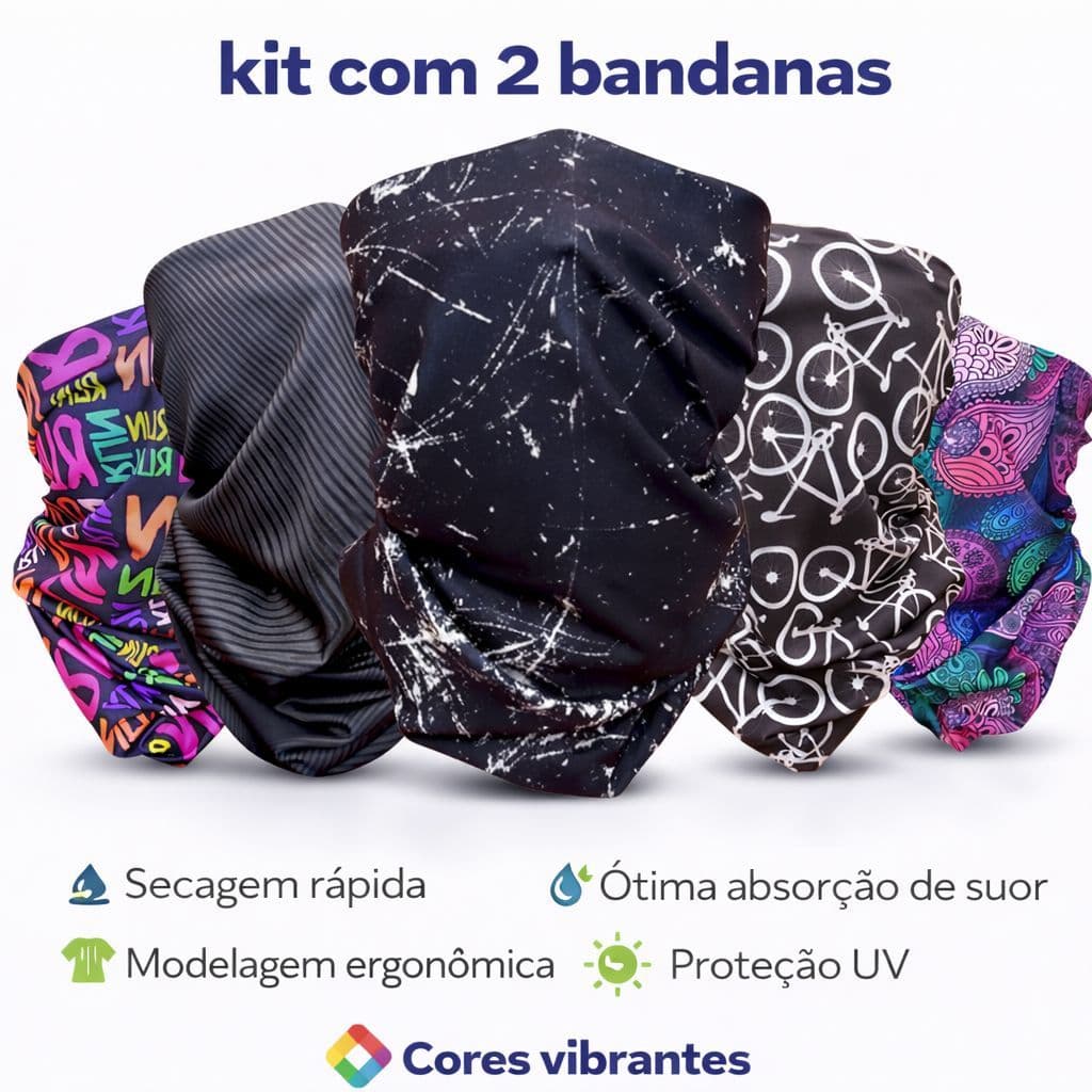 Kit 2 Bandanas Tubular Ciclismo Corrida Balaclava Uv+