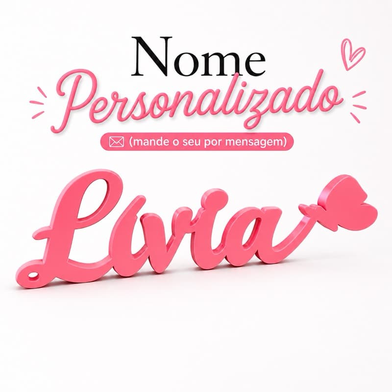 Placa Decorativa 3D Personalizada com Nome e Borboleta – Enfeite para Quarto / Porta Maternidade