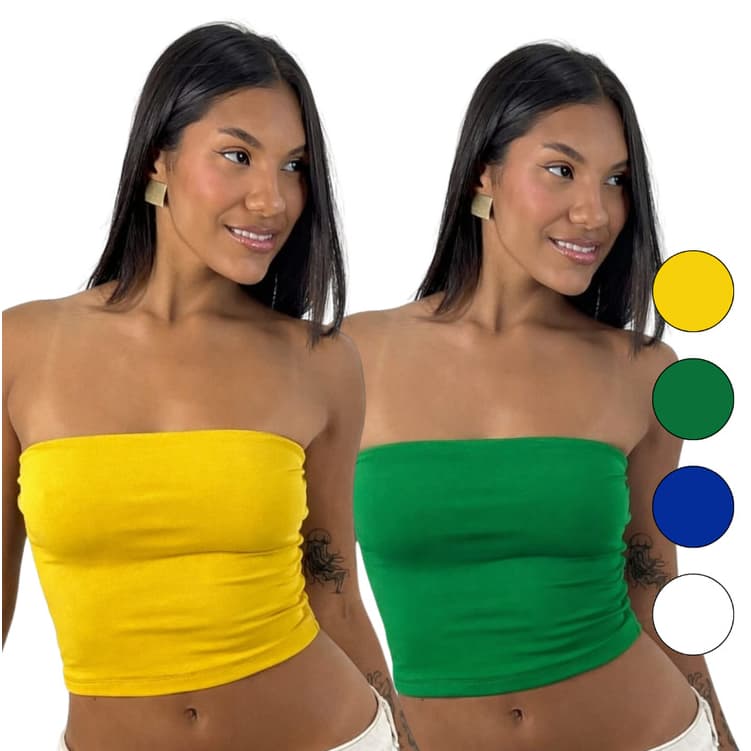 KIT 2 Cropped Feminino Top Tube Brasil em Suplex Premium Copa do Mundo