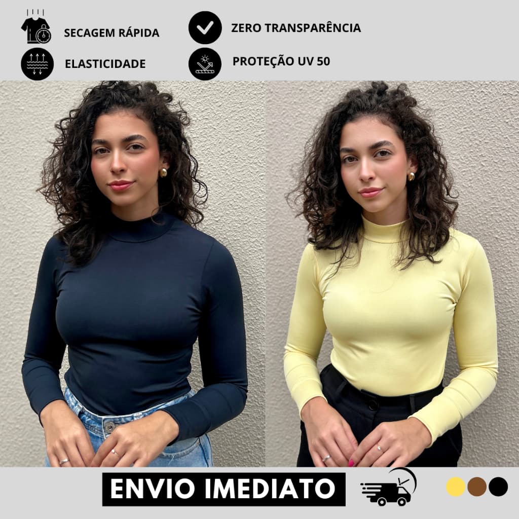 Kit 3 Blusas Manga Longa Blusa feminina Basica Segunda Pele Ou 2 ou1 Blusa Envio Rápido