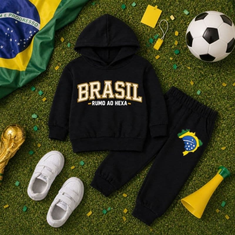 Conjunto de Moletom Infantil Criança Peluciado Térmico Roupa Frio Inverno Confortável