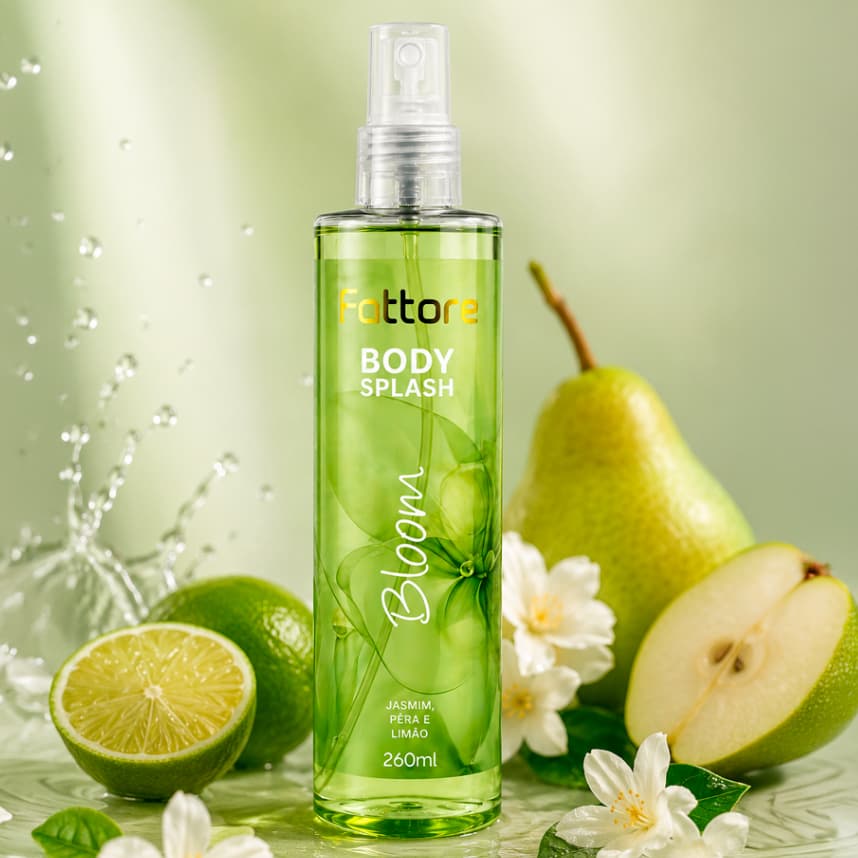 Body Splash Feminino Bloom Jasmin Amadeirado Desodorante Corporal - Alta Fixação, Perfume - 260ml Fattore