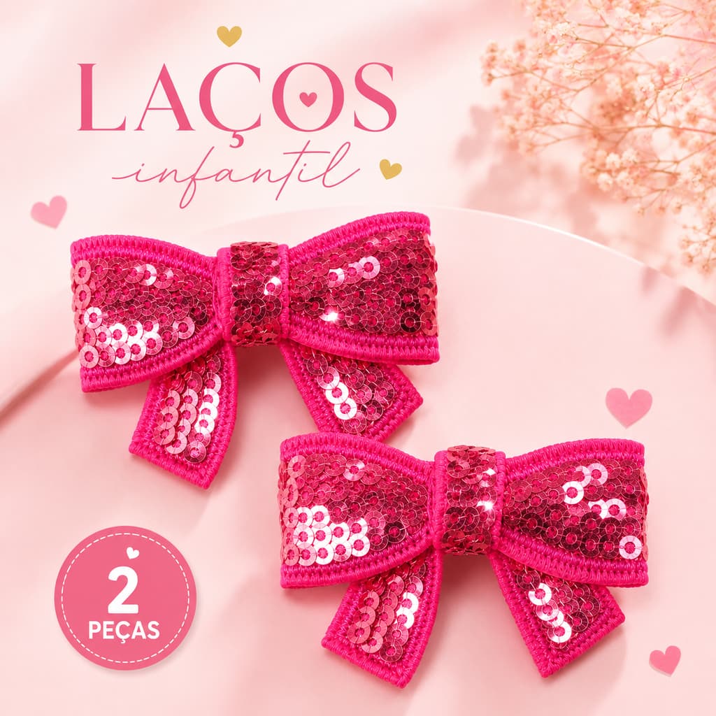 Laço Infantil Luxo Bebê Menina Rosa Delicado Kit 2 Peças