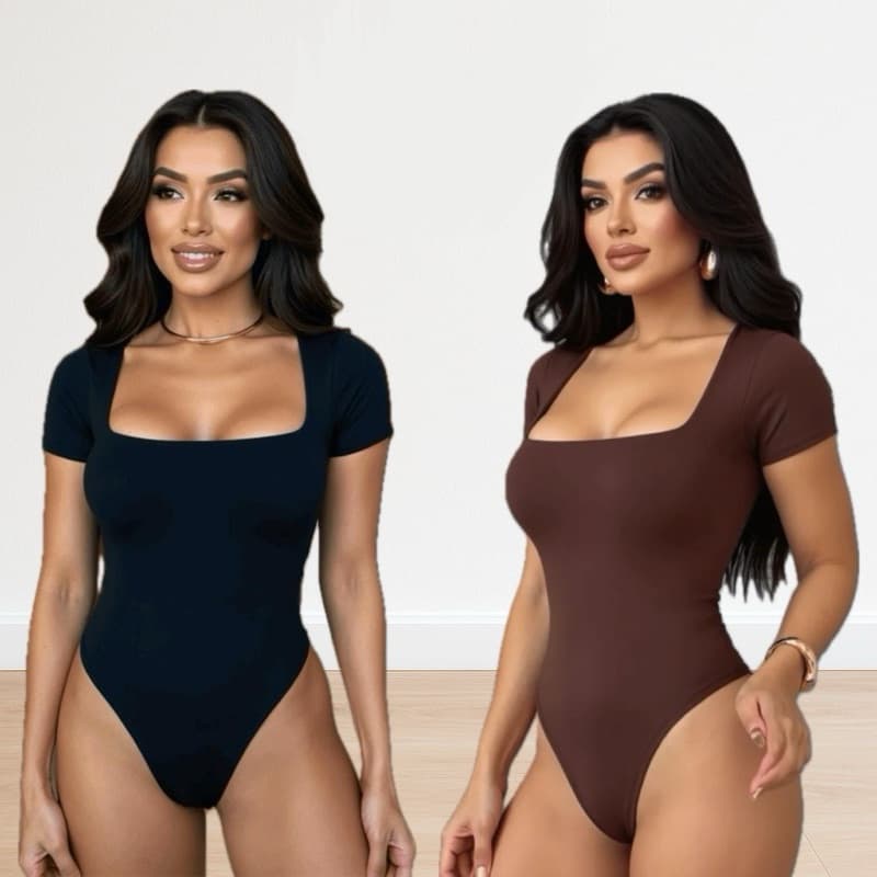 Kit 2 Body Feminino Decote Quadrado Manga Curta em Suplex Premium Roupa Feminina