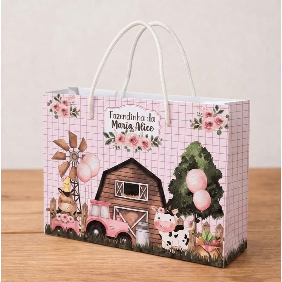 Sacolinha Personalizada Fazendinha Rosa (Peque e Monte)