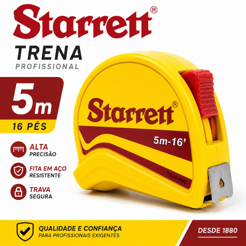 Trena Starrett 5m Profissional Fita Métrica Construção Carpintaria Medição