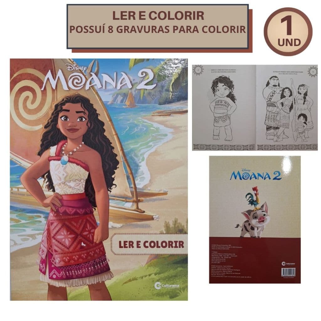 Livro Ler e Colorir Moana 2 Criatividade Sem Limites Culturama 8 Páginas