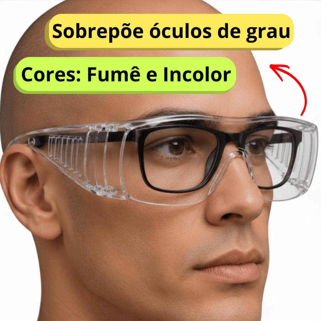 Óculos De Proteção Sobrepor Óculos De Grau Protetor EPI Segurança Resistente