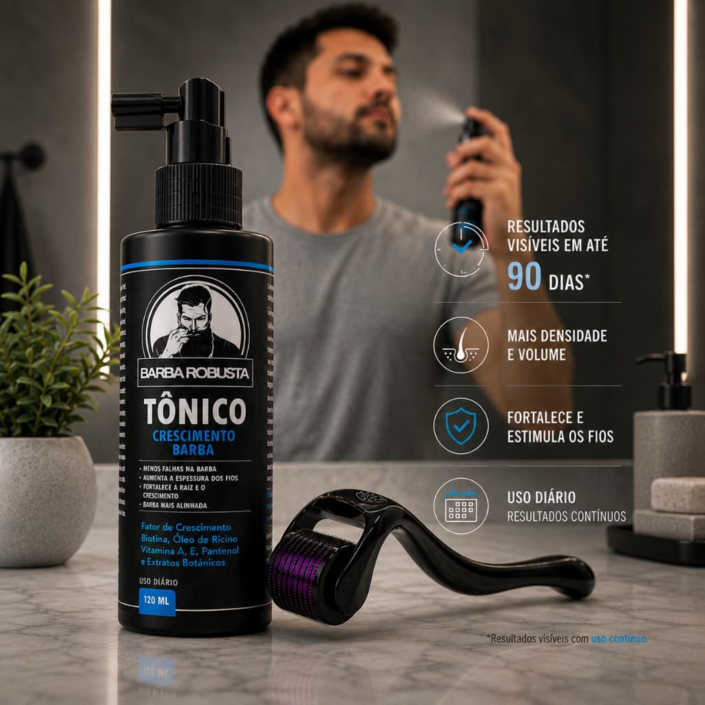 Dermaroller barba Tônico Barba Robusta Acelera Crescimento Preenche e Fortalece Barba