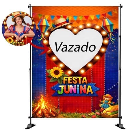 Painel Vertical Festa Junina Arraiá Interativo Vazado 2,20x1,50