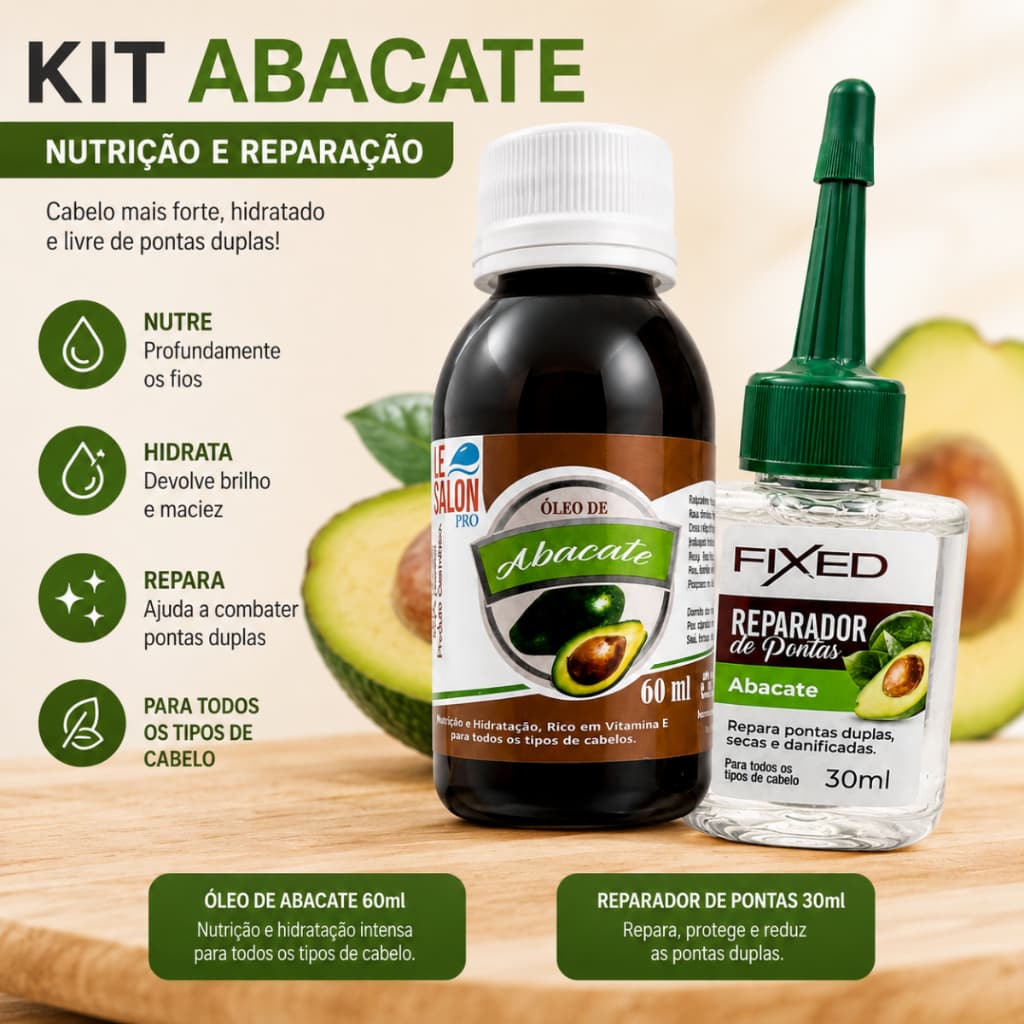 Kit Óleo De Abacate + Reparador De Pontas Nutrição Intensa Brilho E Anti Frizz