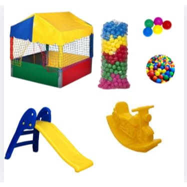 Super Kit Infantil de Diversão: Piscina de Bolinhas 1x1 com Escorregador Baby, Motinha e 500 Bolinhas Inclusas