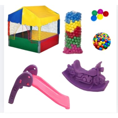 Kit Diversão Infantil Completo: Piscina de Bolinhas 1x1 com Escorregador Baby, Motinha e 300 Bolinhas Coloridas