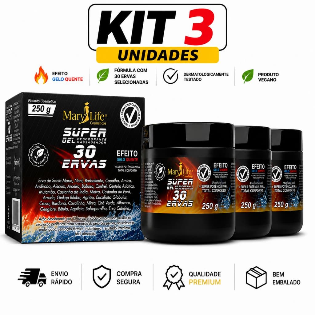 Super KIT 3 Gel 30 Ervas 250g – Alívio, Relaxamento e Bem-Estar Natural!