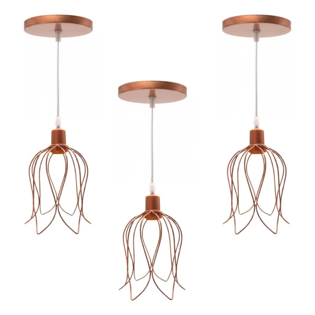 Pendentes Tulipa Luminária Teto Aramado Cabo 1 Metro Kit 3
