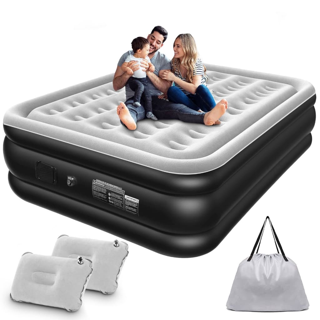Colchão Inflável Queen Casal com Bomba Elétrica Embutida 203 x152 x 46cm 2 Travesseiros