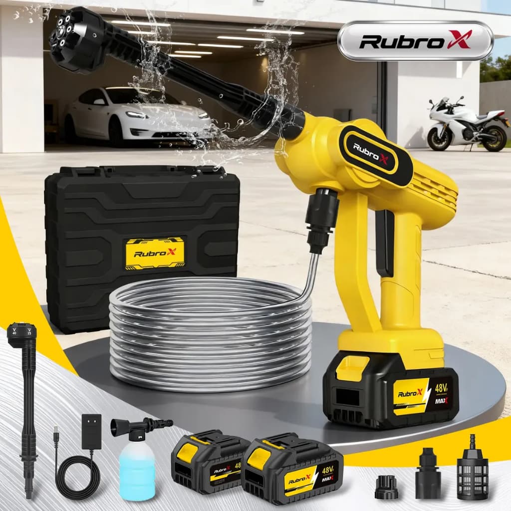 Rubrox 300W Lavadora de Alta Pressão 6 em 1 Motor Sem Escovas 2 Baterias Motor Cobre Puro