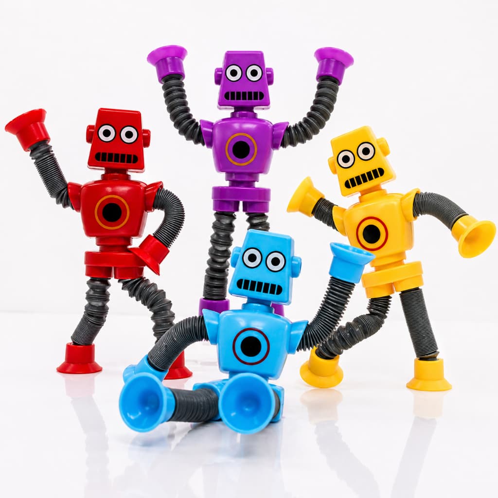 Robô Pop It Led Estica Puxa Gruda Ventosa Tubo Divertido