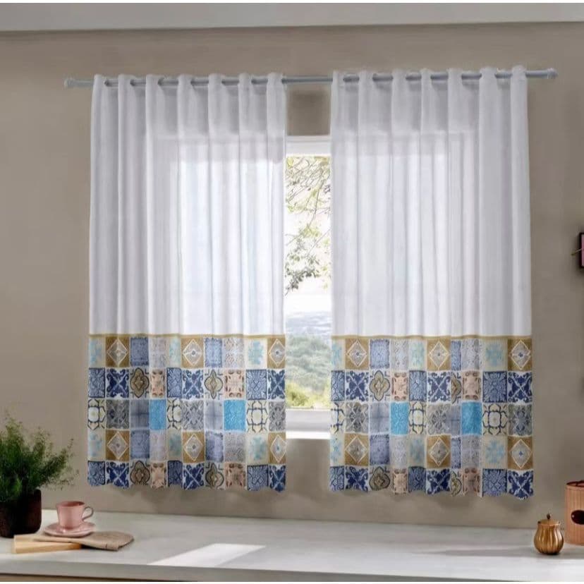 Cortina Estampada Cozinha Ideal Para Varão 1.5m.  2,20x1,45