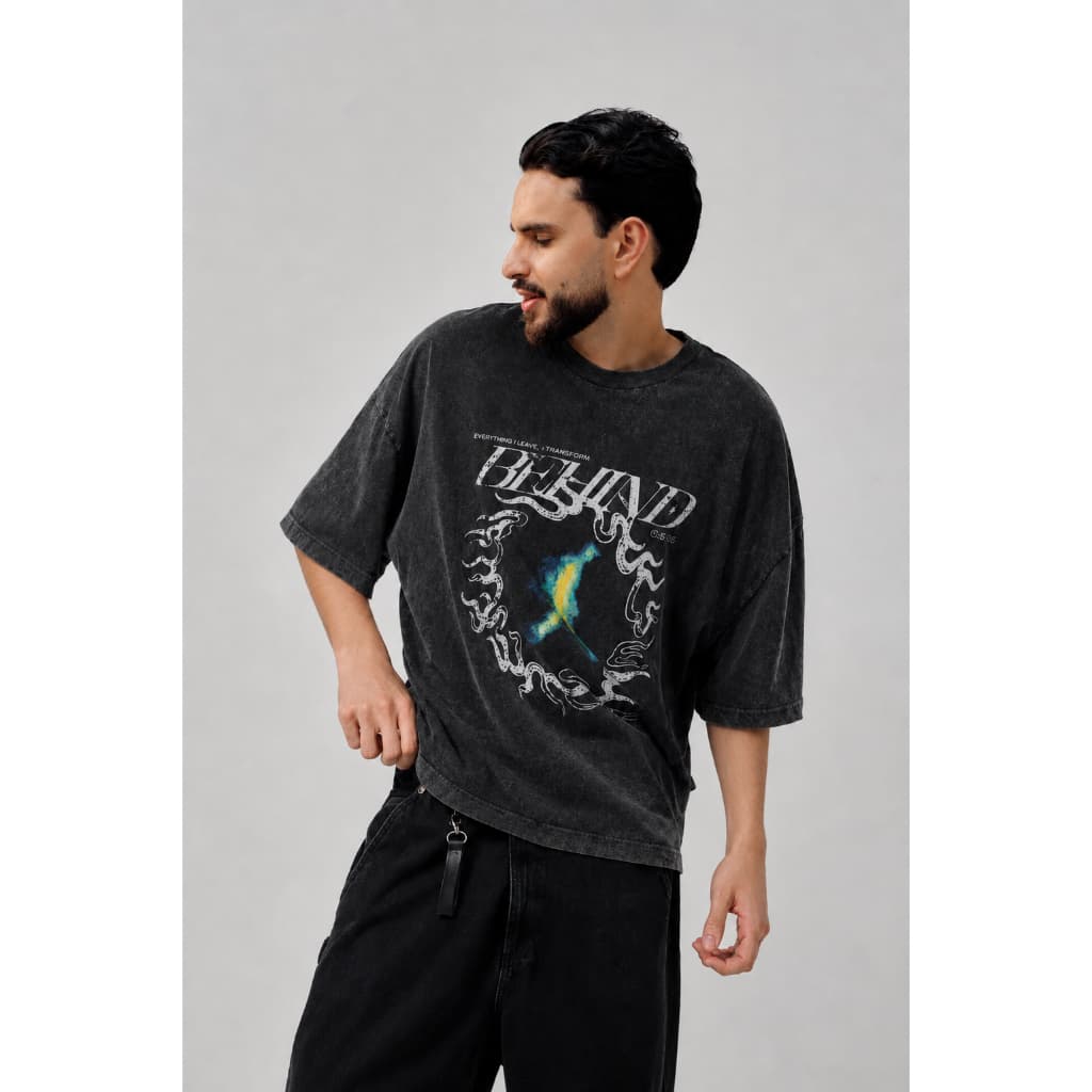 Camiseta Oversized Cropped Marmorizada YC Masculina Streetwear Estonada Algodão Premium Conforto Moda Urbana
